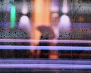 Preview wallpaper glass, water, neon, silhouette, rain