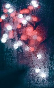 Preview wallpaper glass, wet, heart, lights, blur