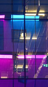 Preview wallpaper glass, windows, neon, reflection, dark