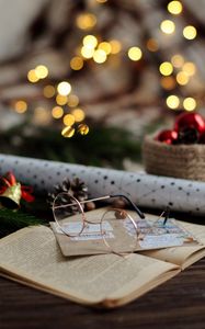 Preview wallpaper glasses, book, envelope, decoration, new year, christmas