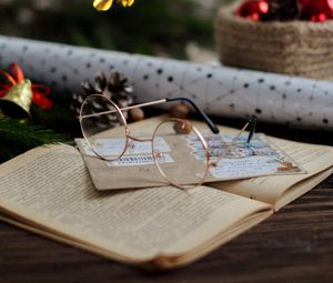 Preview wallpaper glasses, book, envelope, decoration, new year, christmas