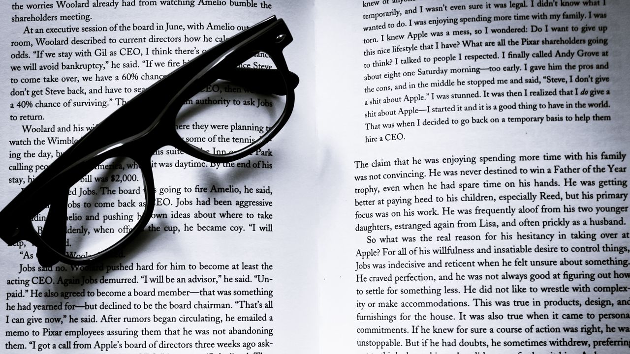 Wallpaper glasses, book, letters, bw