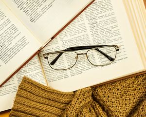 Preview wallpaper glasses, coffee, book, sweater, text