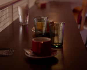 Preview wallpaper glasses, cups, table, cafe