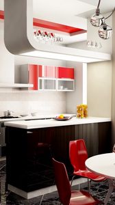 Preview wallpaper glasses, design, red kitchen, chandelier, window, style, table, chairs