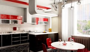 Preview wallpaper glasses, design, red kitchen, chandelier, window, style, table, chairs