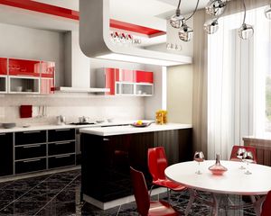 Preview wallpaper glasses, design, red kitchen, chandelier, window, style, table, chairs