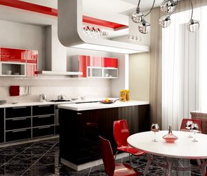 Preview wallpaper glasses, design, red kitchen, chandelier, window, style, table, chairs