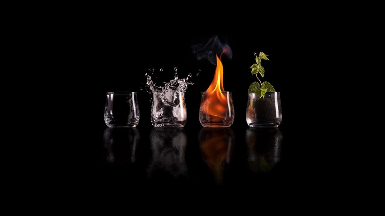 Wallpaper glasses, fire, water, plants