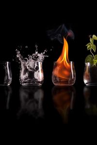 Preview wallpaper glasses, fire, water, plants