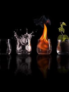 Preview wallpaper glasses, fire, water, plants