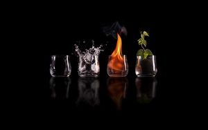 Preview wallpaper glasses, fire, water, plants