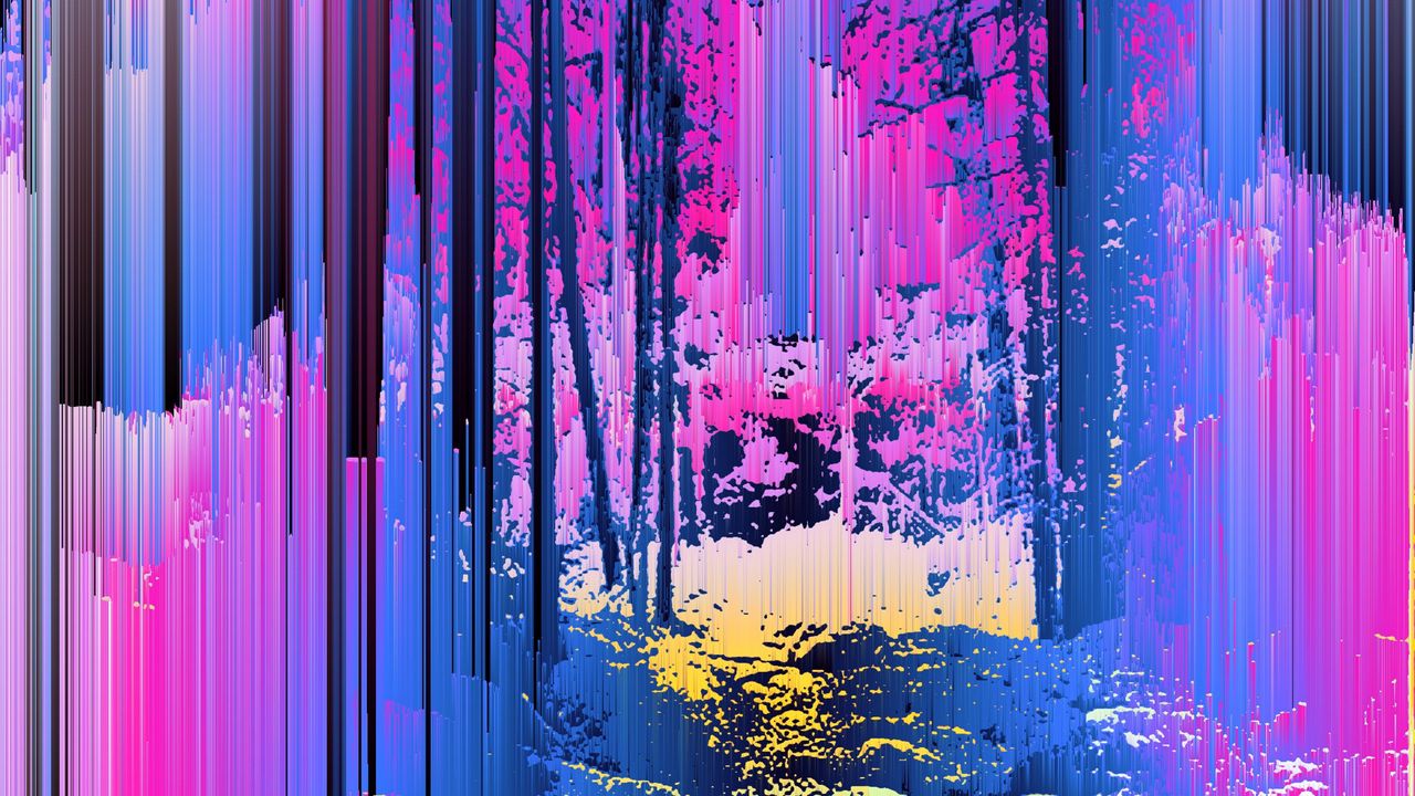 Wallpaper glitch, trees, silhouettes, stripes, lines, abstraction