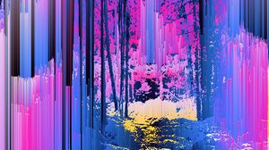 Preview wallpaper glitch, trees, silhouettes, stripes, lines, abstraction
