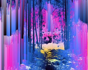 Preview wallpaper glitch, trees, silhouettes, stripes, lines, abstraction