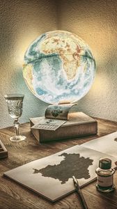 Preview wallpaper globe, lamp, drawing, table