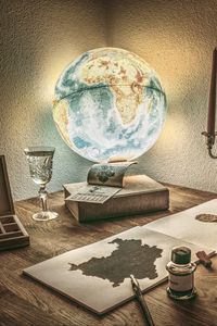 Preview wallpaper globe, lamp, drawing, table