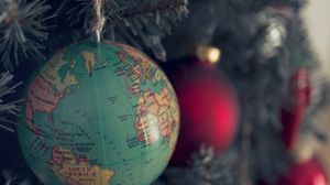 Preview wallpaper globe, toy, branch, spruce