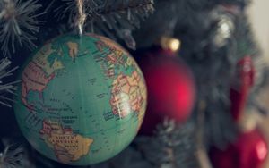 Preview wallpaper globe, toy, branch, spruce