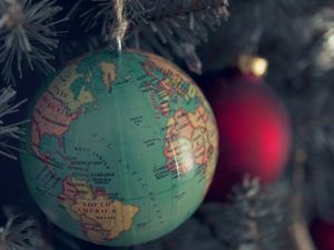 Preview wallpaper globe, toy, branch, spruce