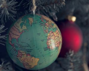 Preview wallpaper globe, toy, branch, spruce