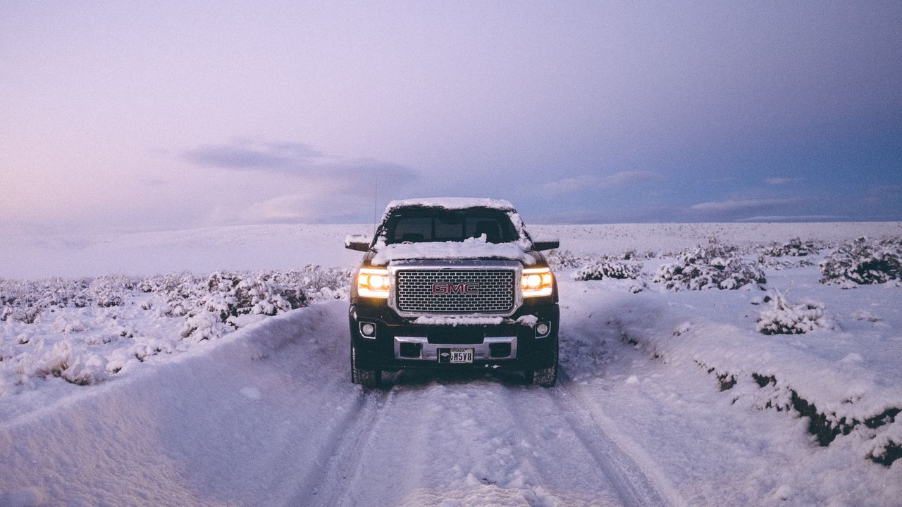 Wallpaper gmc sierra, gmc, pickup, suv, black, front view, snow, winter, offroad