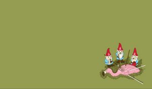 Preview wallpaper gnomes, flamingos, bird, drawing