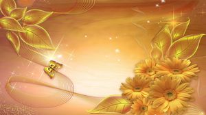 Preview wallpaper gold, background, lines, stars, leaves