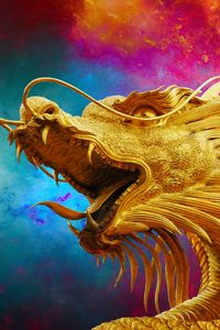 Preview wallpaper golden dragon, dragon, mane, face