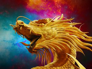Preview wallpaper golden dragon, dragon, mane, face