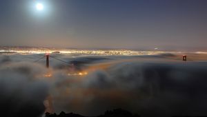 Preview wallpaper golden gate bridge, light, moon, fog, night, san francisco, california, usa