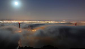 Preview wallpaper golden gate bridge, light, moon, fog, night, san francisco, california, usa