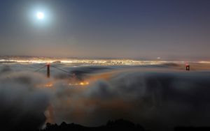 Preview wallpaper golden gate bridge, light, moon, fog, night, san francisco, california, usa
