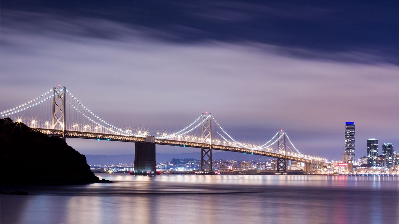 Wallpaper golden gate bridge, night, light, landscape, sea, san francisco, california, usa