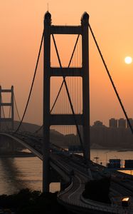 Preview wallpaper golden gate, bridge, road, river, city, buildings, sunset