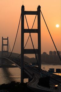 Preview wallpaper golden gate, bridge, road, river, city, buildings, sunset