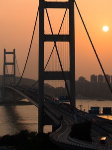 Preview wallpaper golden gate, bridge, road, river, city, buildings, sunset