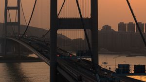 Preview wallpaper golden gate, bridge, road, river, city, buildings, sunset