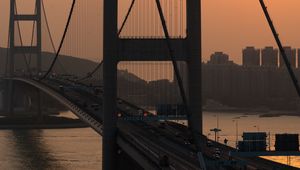 Preview wallpaper golden gate, bridge, road, river, city, buildings, sunset