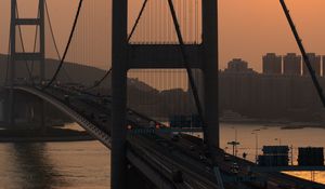 Preview wallpaper golden gate, bridge, road, river, city, buildings, sunset