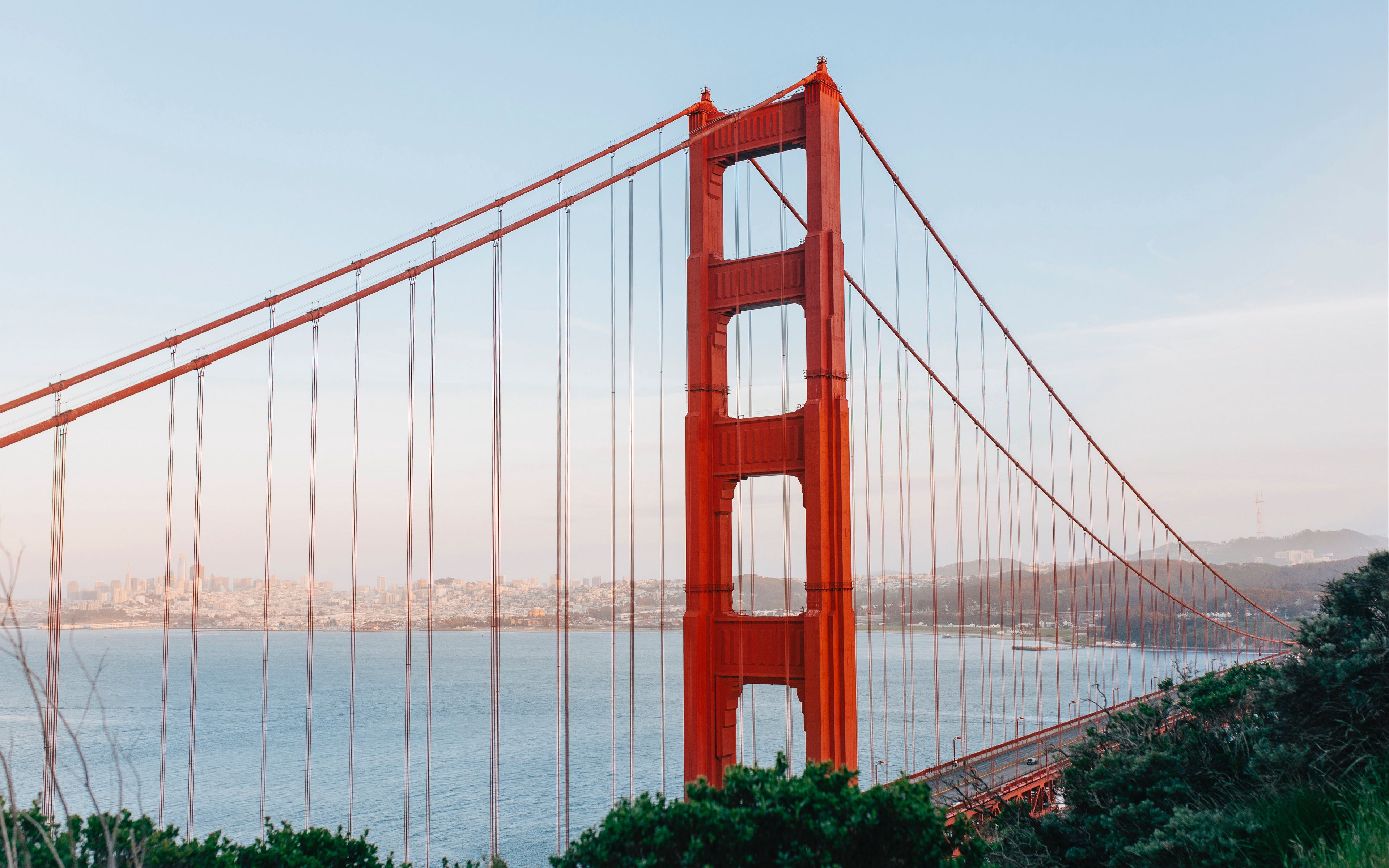 Download Wallpaper 3840x2400 Golden Gate, Bridge, Road, River, City