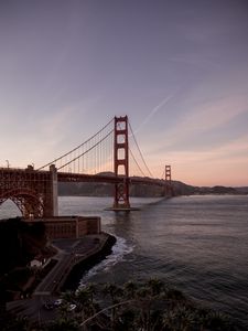 Preview wallpaper golden gate, bridge, water, coast, road