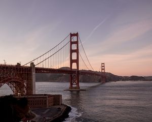 Preview wallpaper golden gate, bridge, water, coast, road