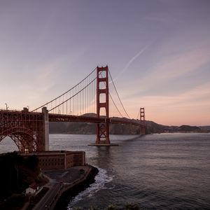 Preview wallpaper golden gate, bridge, water, coast, road