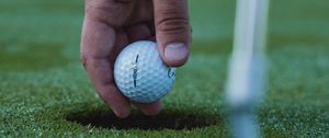 Preview wallpaper golf, ball, hand, grass, sport