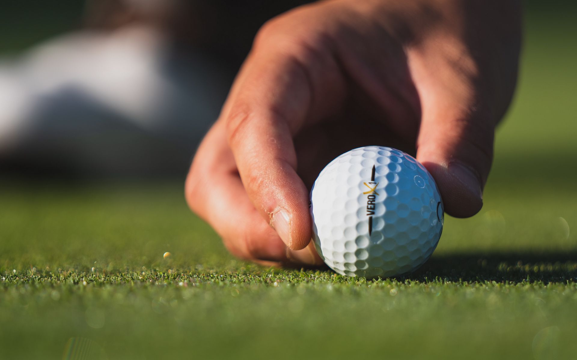 1920x1200 Wallpaper golf, ball, hand, fingers, grass, sport