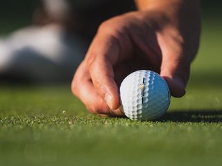 320x240 Wallpaper golf, ball, hand, fingers, grass, sport