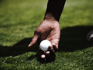 320x240 Wallpaper golf, hand, ball, lawn