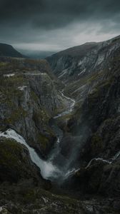 Preview wallpaper gorge, rocks, mountains, river, waterfall