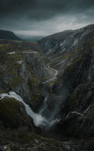 Preview wallpaper gorge, rocks, mountains, river, waterfall